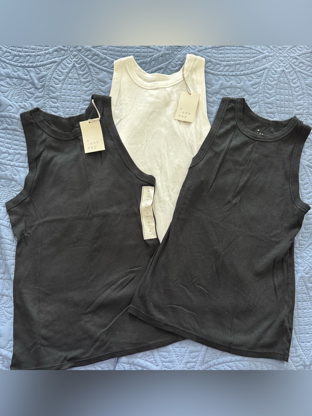 A New Day Women's Ribbed Tank Tops— Black & White Size Medium New